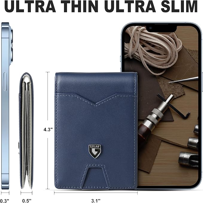 GSOIAX Slim Wallet for Men Rfid Blocking Leather Bifold Front Pocket Carbon Fiber Men's Money Clips Credit Card Holder With Gift Box
