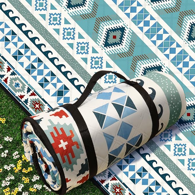 SAMSIER Large Outdoor Picnic Blankets Waterproof Foldable, Beach Blanket Sandproof Portable, Picnic Mat Washable for Camping (80"×80", Thickened)