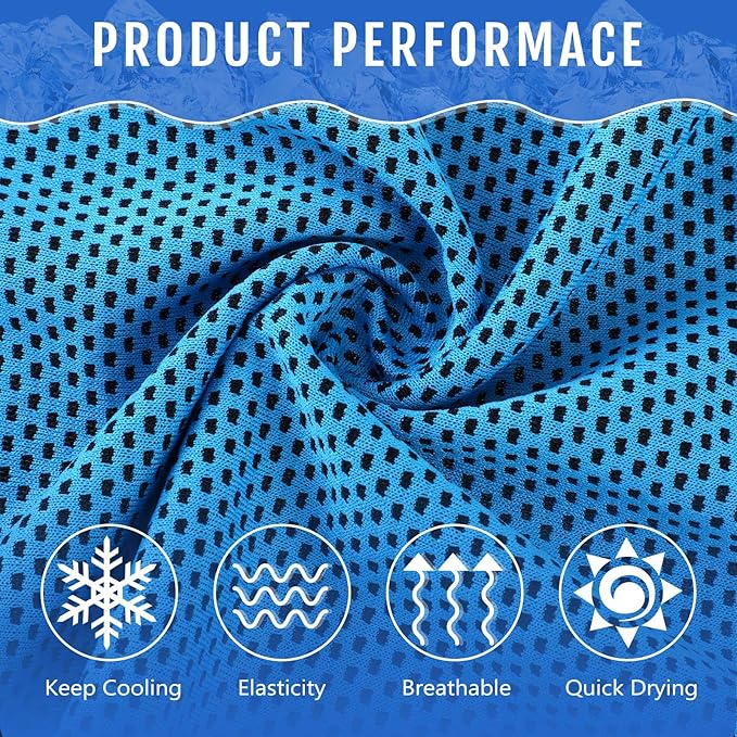 Hosuly 12 Pcs Cooling Towels for Face and Neck 12 x 40 Inch Workout Towels for Gym Fast Drying Hot Weather Sweat Rag Cold Cooling Cloth with 12 Bags Athletes Sport Yoga Golf(Light Blue)