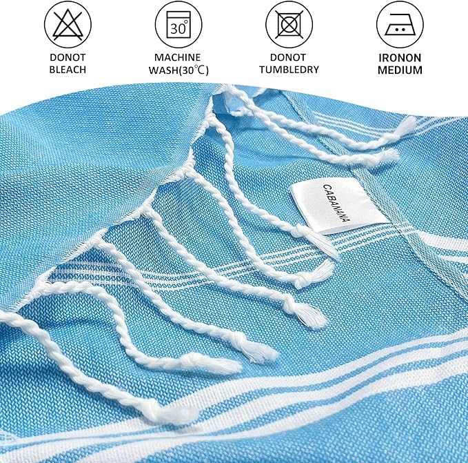 cabanana Turkish Beach Towel Oversized - 40"x70" Quick Dry Sand Free Thin Beach Towels for Adults,Extra Large Cotton Lightweigh Travel Towel for Beach Accessories (Sky Blue)