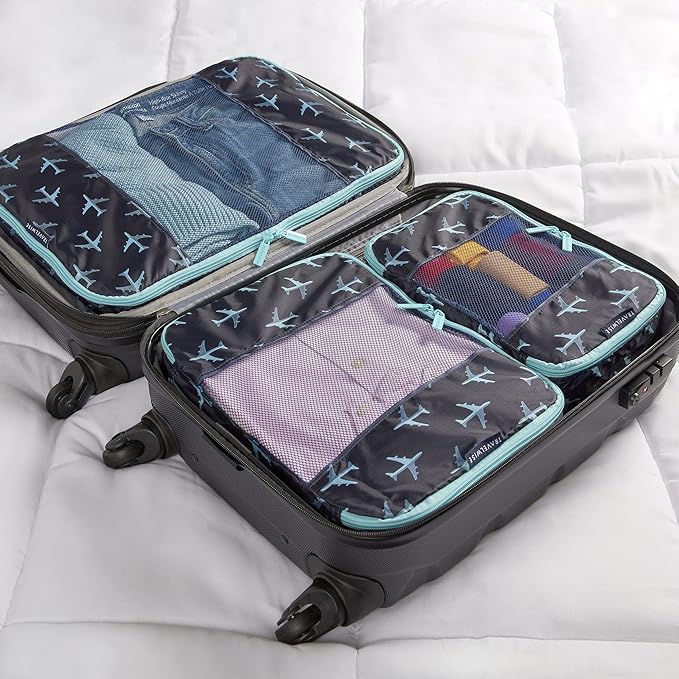 Travel Wise Packing Cubes for Travel - 5 Piece Set with Pattern Design, Lightweight Ripstop Nylon Luggage Organizers with Mesh Panel, Small Medium Large Sizes