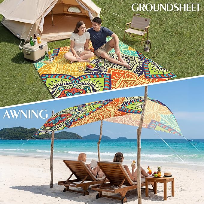 Aroveea Beach Blanket Waterproof Sandproof 1-7 Adult Oversized 78''X81''/10'X9' Lightweight Durable Compact Sand Free Beach Mat for Travel Camping Hiking Picnic Blanket