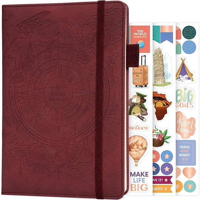 Legend Vintage Travel Journal – Traveling Diary & Photo Album for Men, Women & Family with Bucket List – Vacation Essentials (Burgundy)