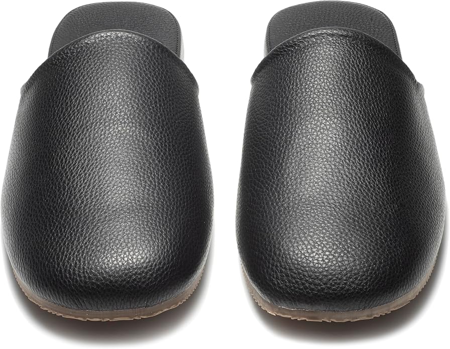 Men's Leather Slippers Top Grain Leather Slippers for Men and Women Scuff Slipper with Memory Foam Minimalist Mules House Slip-on Shoes for Office Home Bedroom Living Room Guests Visitor