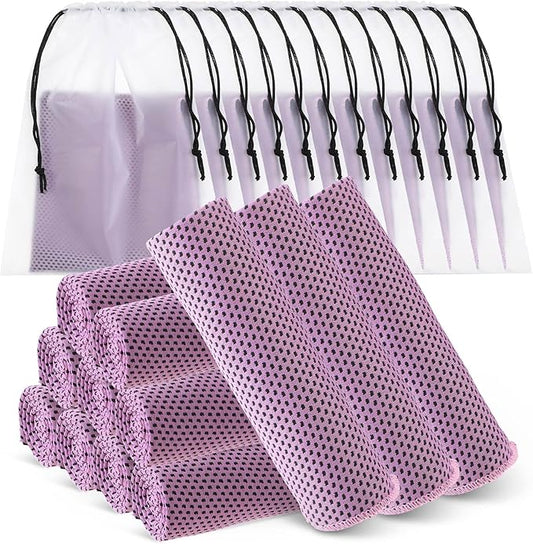 Hosuly 12 Pcs Cooling Towels for Face and Neck 12 x 40 Inch Workout Towels for Gym Fast Drying Hot Weather Sweat Rag Cold Cooling Cloth with 12 Bags Athletes Sport Yoga Golf(Pink)