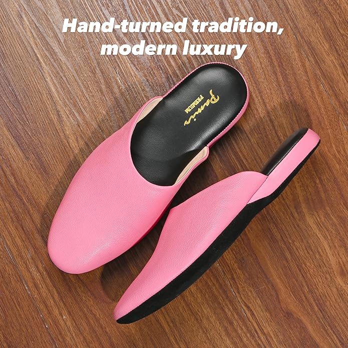PAMIR Women's Hand-Turned Scuffs, Genuine Leather Indoor House Slippers with Memory Foam