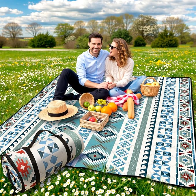 SAMSIER Large Outdoor Picnic Blankets Waterproof Foldable, Beach Blanket Sandproof Portable, Picnic Mat Washable for Camping (80"×80", Thickened)