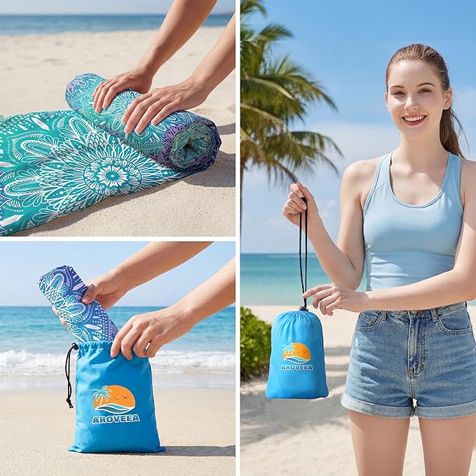 Aroveea Beach Blanket Waterproof Sandproof 1-7 Adult Oversized 78''X81''/10'X9' Lightweight Durable Compact Sand Free Beach Mat for Travel Camping Hiking Picnic Blanket