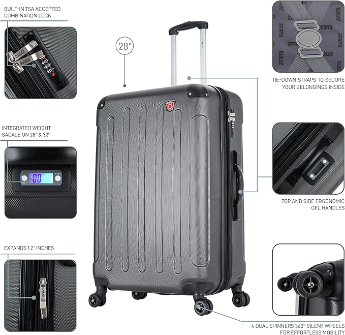 DUKAP INTELY Hardside Luggage with Ergonomic GEL Handle | Spacious Hardside Travel Luggage with TSA Combination Lock and Digital Weight Scale | 28 Inch Large Spinner Suitcase | Grey