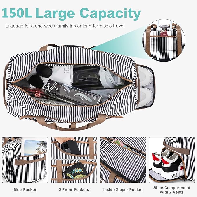 150L Duffle Bag for Travel, Extra Large Foldable Waterproof Travel Duffel Bags Weekender Overnight Bag for Men and Women with Shoe Compartment
