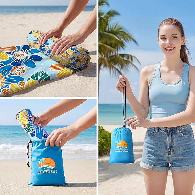 Aroveea Beach Blanket Waterproof Sandproof 1-7 Adult Oversized 78''X81''/10'X9' Lightweight Durable Compact Sand Free Beach Mat for Travel Camping Hiking Picnic Blanket