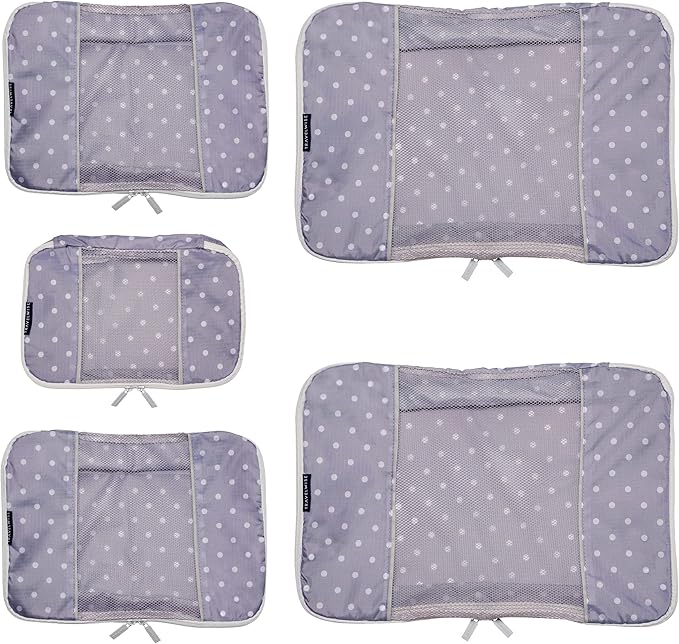 Travel Wise Packing Cubes for Travel - 5 Piece Set with Pattern Design, Lightweight Ripstop Nylon Luggage Organizers with Mesh Panel, Small Medium Large Sizes