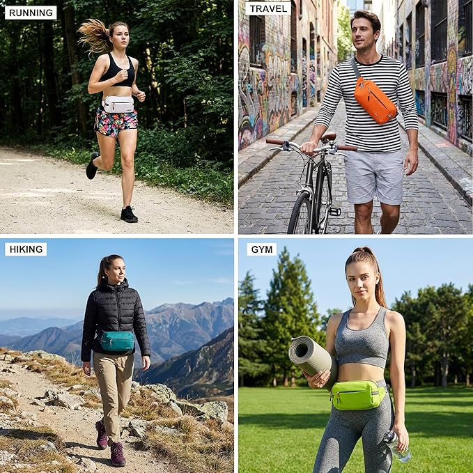 Fanny Pack for Men Women 2L Lightweight Waist Belt Hip Bag Slim Crossbody Adjustable Water Resistant Bum Belt Pouch for Travel Running Shopping Hiking Cycling Climbing EDC ORANG