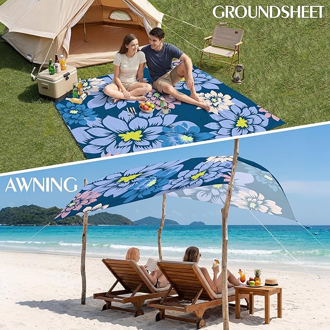 Aroveea Beach Blanket Waterproof Sandproof 1-7 Adult Oversized 78''X81''/10'X9' Lightweight Durable Compact Sand Free Beach Mat for Travel Camping Hiking Picnic Blanket
