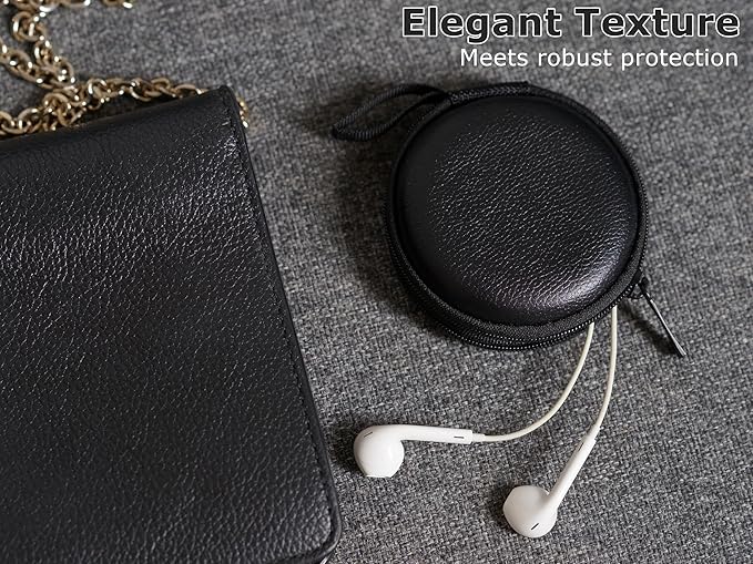 Ginsco Mini-Portable Hard Shell Earbuds Case for Apple EarPods Headphones USB-C Wired Ear Buds/Samsung Galaxy Wired Earbuds, Travel Case for Earphones Earplugs (2, Black-Lichee)