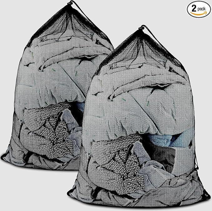 ZHEWTO Large Mesh Laundry Bags: 2 Pack 24" x 36" Heavy Duty Soft Breathable Machine Washable for College Dorm Travel Family Use Black