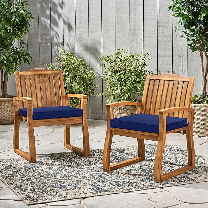 Outdoor Chair Cushions 16 x 17 Inch Water Resistant Patio Chair Cushions with Tie 3 Year Color Fastness Thick Outdoor Seat Cushion for Garden Lawn Patio Furniture Navy Set of 2