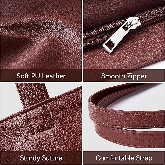 WLLWOO Soft Vegan Leather Tote Bag for Women Large Casual Hobo Handbags Zipper Shoulder Work Daily Weekender Travel Purse