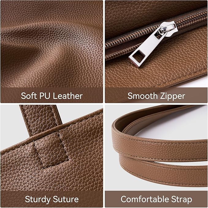 WLLWOO Soft Vegan Leather Tote Bag for Women Large Casual Hobo Handbags Zipper Shoulder Work Daily Weekender Travel Purse