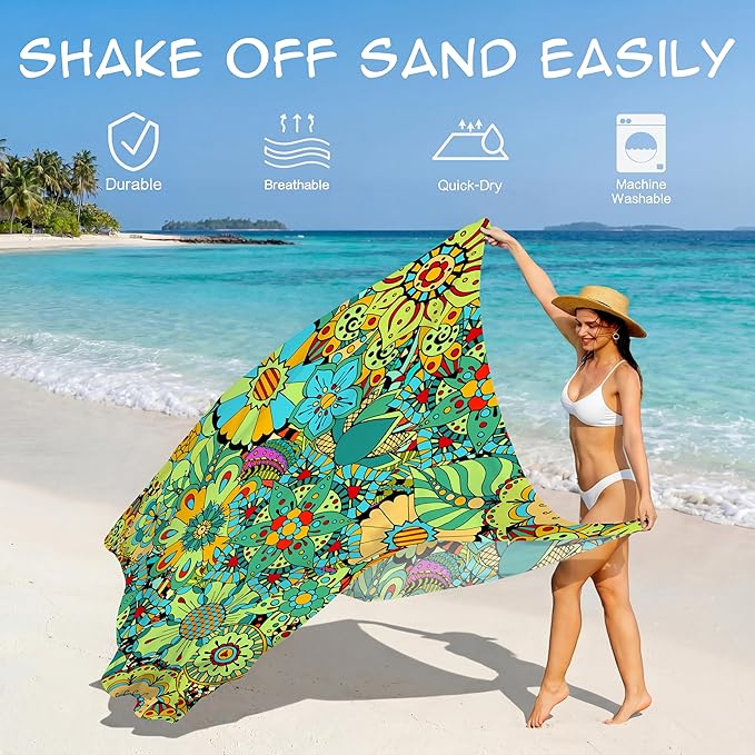 Aroveea Beach Blanket Waterproof Sandproof 1-7 Adult Oversized 78''X81''/10'X9' Lightweight Durable Compact Sand Free Beach Mat for Travel Camping Hiking Picnic Blanket