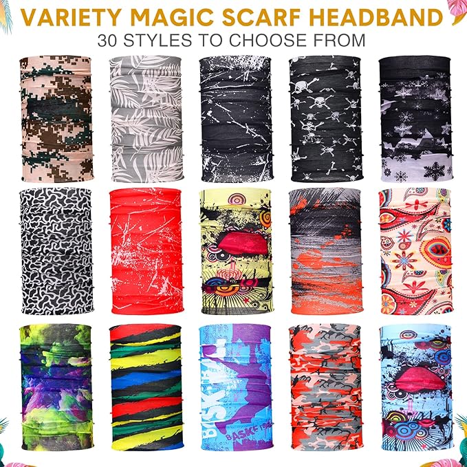 Tarpop 12/30 Pcs Neck Gaiters Scarf Elastic Wrap Headband Sweat Absorbing Bandana for Women Men Sports Yoga Running