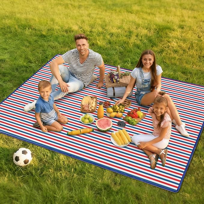 Independence Day Picnic Blankets Waterproof Foldable, Fourth of July Packable Picnic Mat Large Outdoor Blanket for Grass, Sandproof Picnic Accessories for Festival Party Beach Tent Lawn