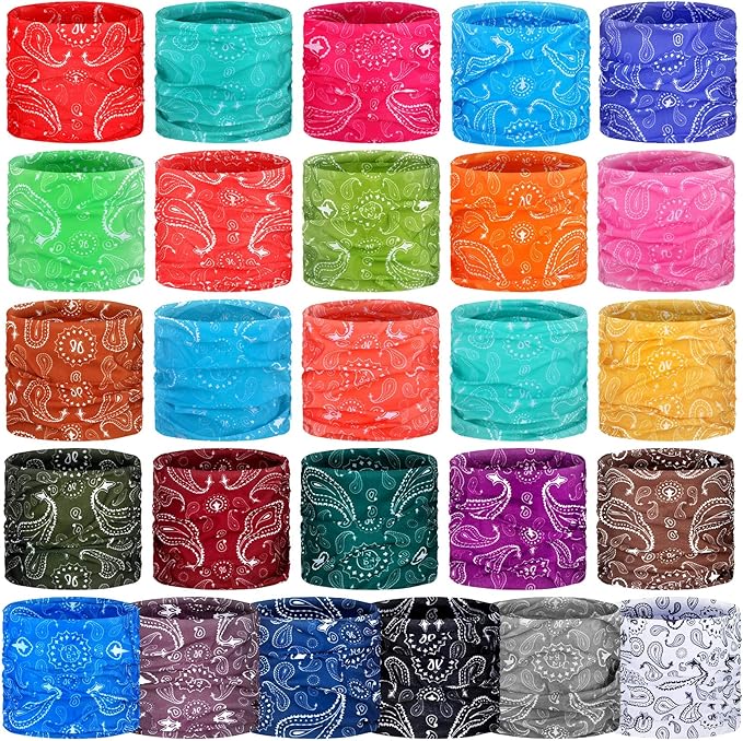 Jiuguva 26 Pcs Neck Gaiter Men Face Mask Headband Boho Head Wrap Headwear Bulk Hiking Seamless Neck Scarf Skull Bandana Women
