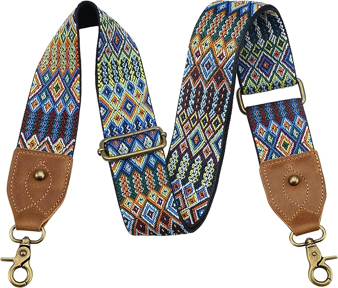 Nefelibata Purse Strap-2"Crazy Horse Leather Bag Strap Adjustable Replacement,Retro Jacquard Embroidery Crossbody Straps