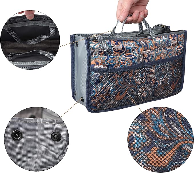 Vercord Purse Organizer Insert for Handbags Bag Organizers Inside Tote Pocketbook Women Nurse Nylon 13 Pockets Splash Wave Medium