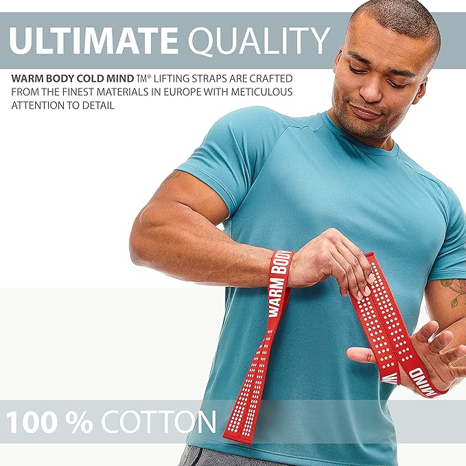 WARM BODY COLD MIND V1 Lifting Wrist Straps for Olympic Weightlifting - Rated at 660 lb - Hand Wraps for Powerlifting, Weight Lifting, Bodybuilding Functional/Cross Training, Deadlift Gym Bar, Cotton