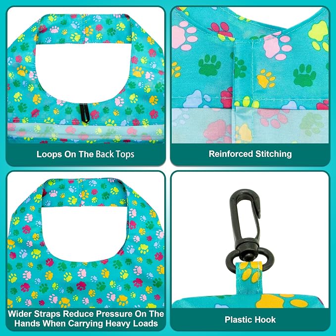 HOLYLUCK Reusable Grocery Bags,Heavy Duty Foldable Shopping Tote Bag (Standard, 3 Green Dog Paw Prints)