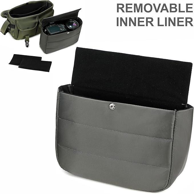 Padwa Lifestyle Green Camera Bag - Nylon Flap Camera Photography Bag with Removable Lining for Single Shoulder & Crossbody and Hand Carry,Weather Resistant Casual Camera Bag for Cameras & Drone