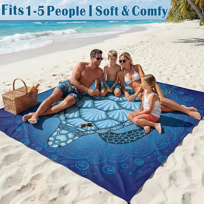Famstar Beach Blanket Oversized Extra Large 78"X81"/10'X9',Waterproof Sandproof Beach Blanket 2-8 Adults Lightweight Durable for Travel Camping Hiking Picnic