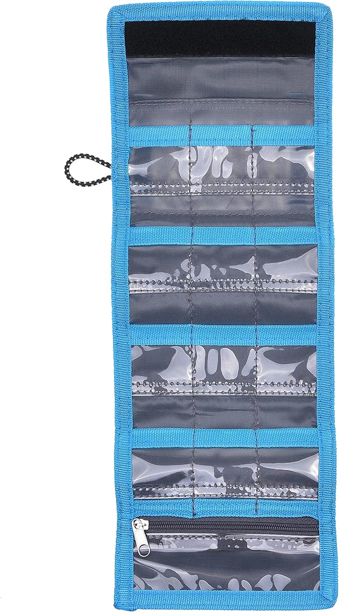 Memory Card Wallet - SD Card Storage - Slim and Foldable with Transparent Slots - Can Carry Up to 15 SD Cards - Straps with Tether Included - (Black/Blue)