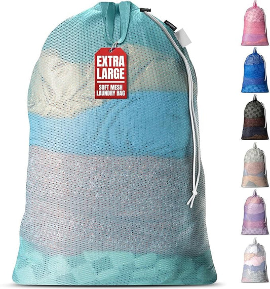 Handy Laundry Mesh Laundry Bag 24 x 36 Inches - Extra Large Heavy Duty Bag with Handles & Shoulder Strap, Breathable, Machine Washable for Dorm, Travel, Bedding & Storage - Teal