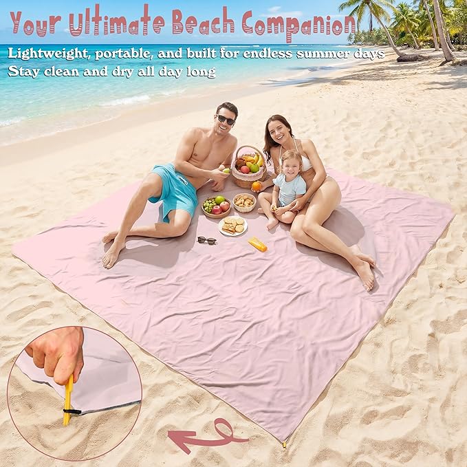Aroveea Beach Blanket Waterproof Sandproof 1-7 Adult Oversized 78''X81''/10'X9' Lightweight Durable Compact Sand Free Beach Mat for Travel Camping Hiking Picnic Blanket