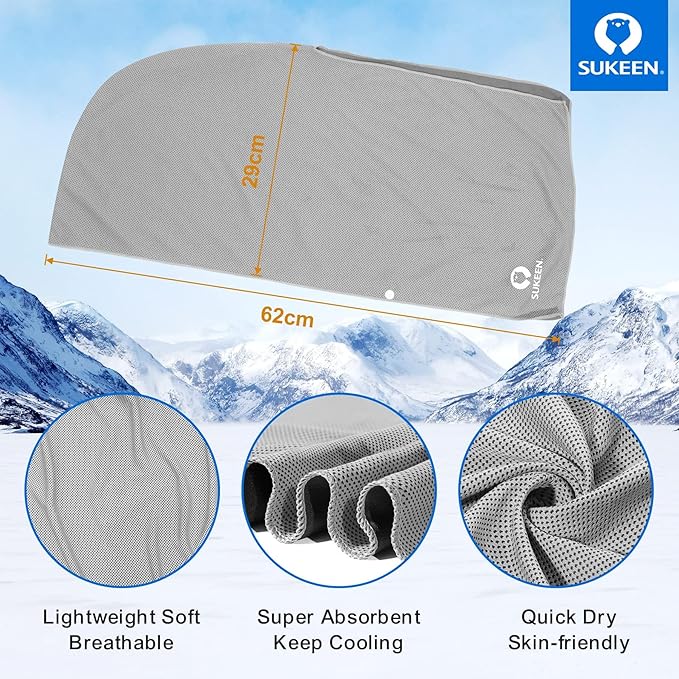 Sukeen Cooling Hoodie Towel, Absorbent Quick-Drying Cooling Towels for Neck and Face, UV Sun Protection Cooling Neck Wraps Sport Head Cooling Towel Hot Weather