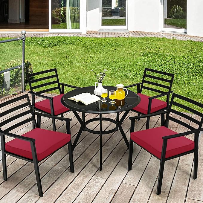 Outdoor Chair Cushions 16 x 17 Inch, Set of 4, Water Resistant Patio Chair Cushions with Tie 3 Year Color Fastness Thick Outdoor Seat Cushion for Garden Lawn Patio Furniture Burgundy