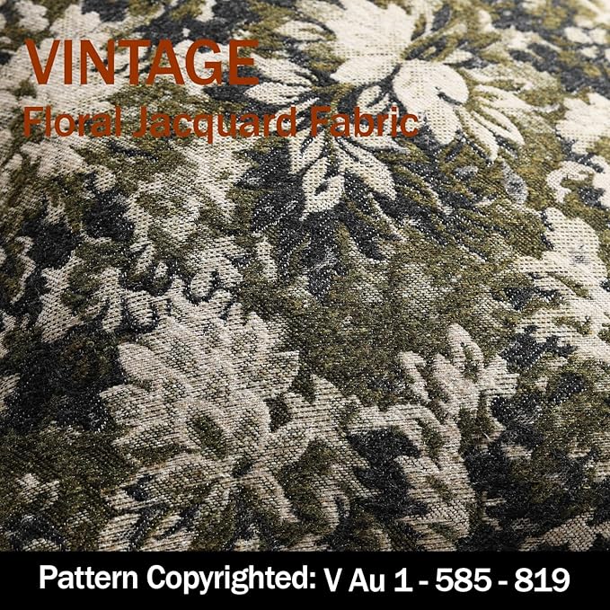 DEZENE Pack of 2 Vintage Floral Throw Pillow Covers 20x20 Boho Farmhouse Accents Chenille Square Decorative Pillow Cases for Living Room Couch Bed Home Decor, Olive Green