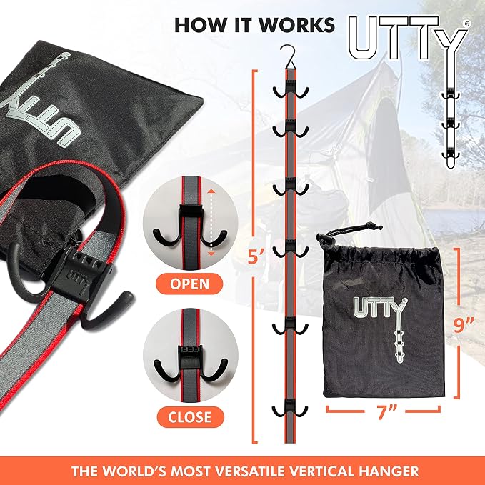 UTTY Multipurpose Portable Hanging Rack - Durable Hockey Gear Drying Rack & Sports Equipment Organizer - 6 Durable Adjustable Hooks, Support Light to Heavy Weight for Home, Travel & Outdoor Use