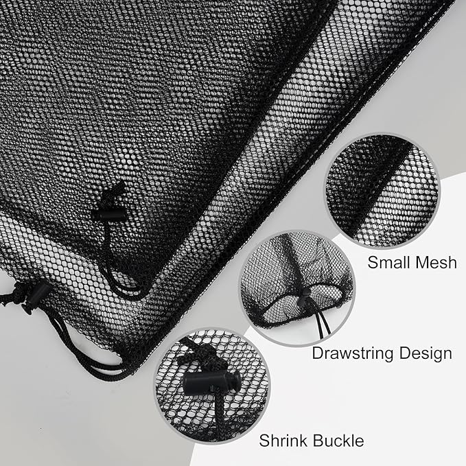 PLULON 6 Pcs Mesh Bag Drawstring Mesh Beach Bags, 18 x 12 Inch Nylon Drawstring Bag for Pool Beach Ball Toys Storage Bag for Collecting Travel Sports Gym (Black)
