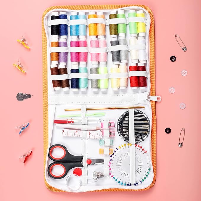 Incraftables Sewing Kit – 75+ Piece Travel & Crafting Set with Scissors, Colored Threads, Measuring Tape, Needles & More in a Zippered Nylon Case