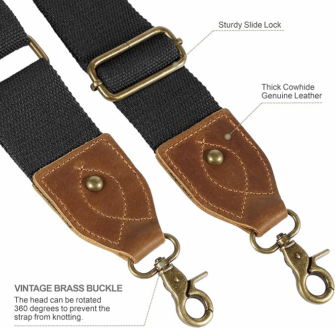 Nefelibata Purse Strap-2"Crazy Horse Leather Bag Strap Adjustable Replacement,Retro Jacquard Embroidery Crossbody Straps