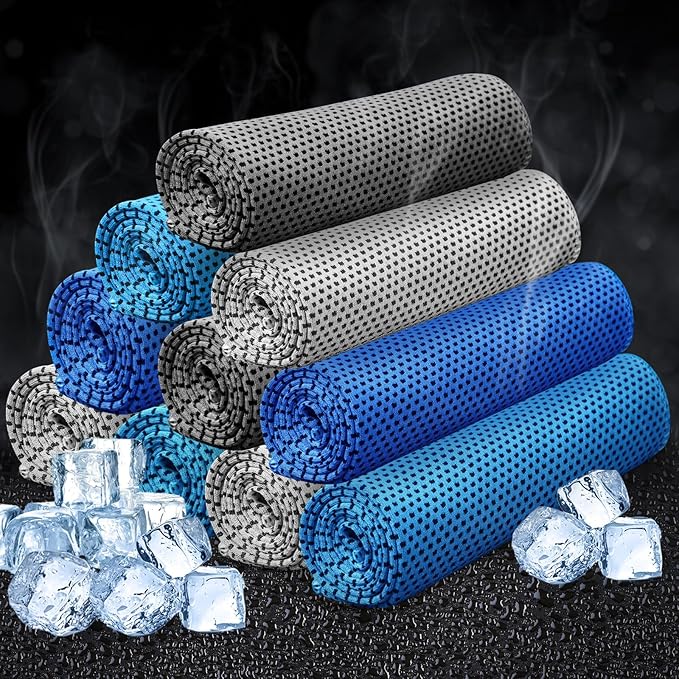 Honoson 10 Pcs Cooling Towel Bulk - Neck & Face Cool Chilly Towels Microfiber Breathable Sport Sweat Rag for Gym, Yoga, Travel, Camping, Running, Outdoor (Assorted Color)