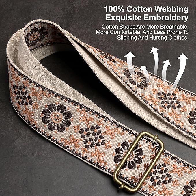 Nefelibata Purse Strap-2"Crazy Horse Leather Bag Strap Adjustable Replacement,Retro Jacquard Embroidery Crossbody Straps