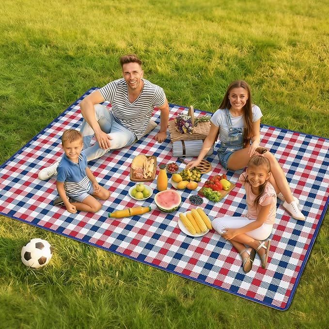 Independence Day Picnic Blankets Waterproof Foldable, Fourth of July Packable Picnic Mat Large Outdoor Blanket for Grass, Sandproof Picnic Accessories for Festival Party Beach Tent Lawn