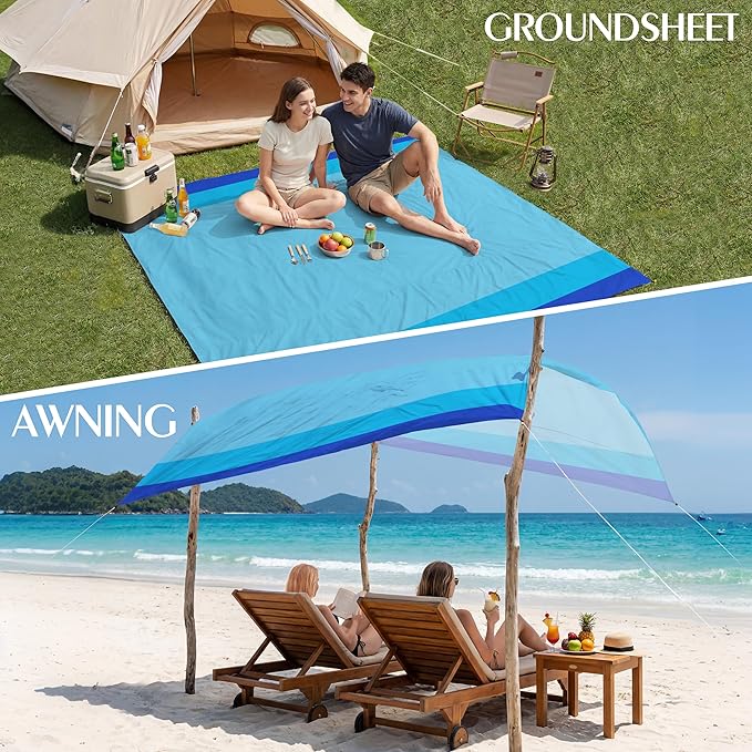 Aroveea Beach Blanket Waterproof Sandproof 1-7 Adult Oversized 78''X81''/10'X9' Lightweight Durable Compact Sand Free Beach Mat for Travel Camping Hiking Picnic Blanket