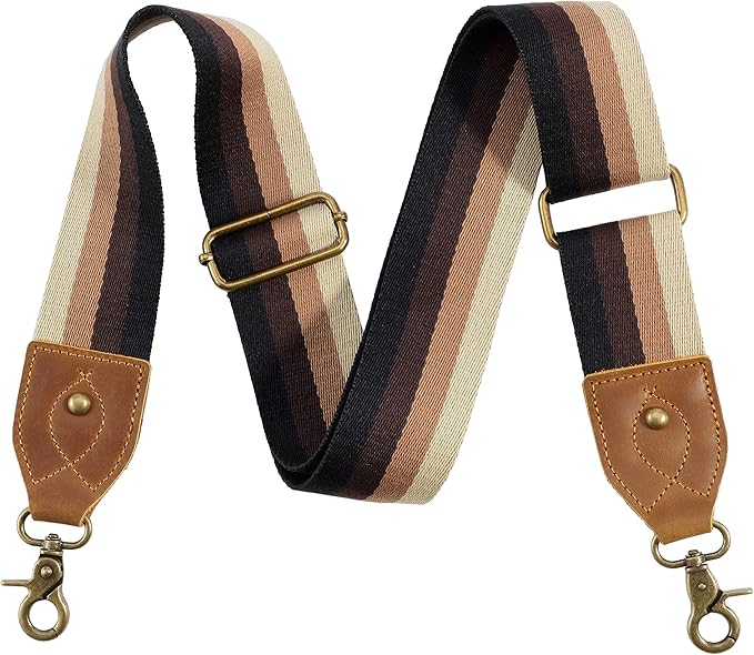 Nefelibata Purse Strap-2"Crazy Horse Leather Bag Strap Adjustable Replacement,Retro Jacquard Embroidery Crossbody Straps