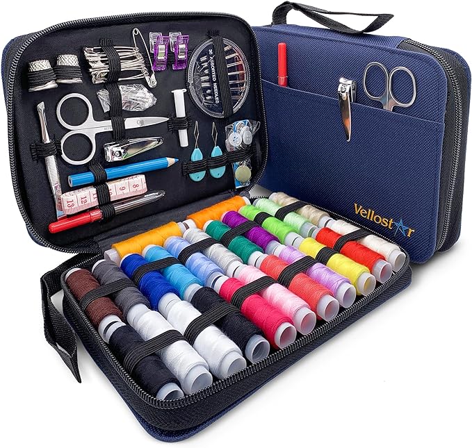 Easy to Use Navy Blue Sewing Kit for Adults and Kids - Needle and Thread Kit with Sewing Supplies and Accessories for Fixing Buttons & Small Repairs, Basic Travel Mending Set for Beginners