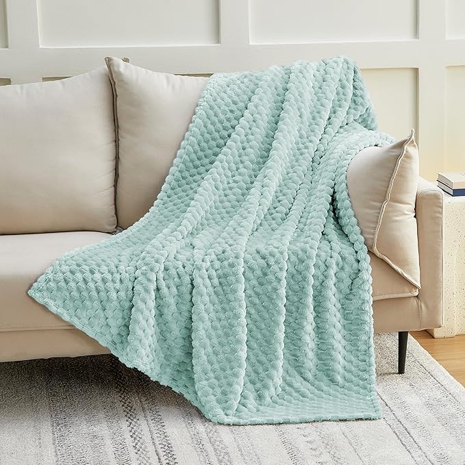 EXQ Home Gentle Soft Fleece Throw Blanket – Cozy Lightweight 3D Imitation Turtle Shell Jacquard Blanket for Couch Bed – All-Season Warm Fuzzy Flannel Blanket for Women Mom Her Gifts(50"x60",Aqua)